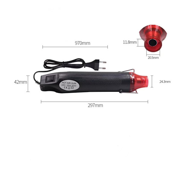 Mini sähköinen kuuma-ilmapuhaltimen 300W kannettava kuuma-ilmapuhaltimen lämpötila DIY kuuma-ilmapuhaltimen maalin kuivaamiseen, kumileiman, lämpömuovausmassan (valkoinen)