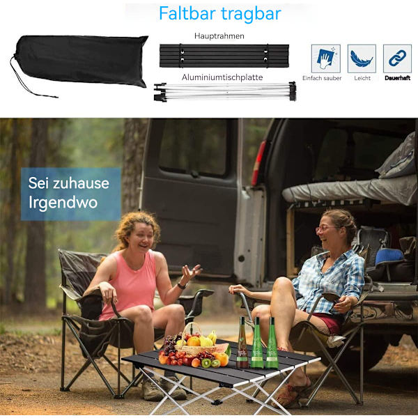 Ledeak Bärbar Fällbord, Aluminium Campingbord, Ultralätt med Väska, Lätt att Bära, Fällbord, Perfekt för Camping, Picknick,