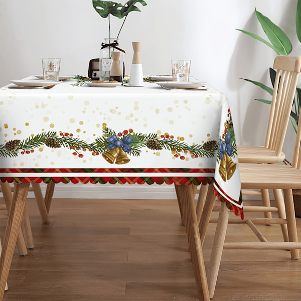 1 kpl Polyester-pöytäliina Iloinen Joulu -teema, Kuusi ja Kultakello -kuvio, Jouluinen tunnelmallinen pöytäkoriste, Pöytäliina 280 Tablecloth 280 60Inch（152cm）/Round