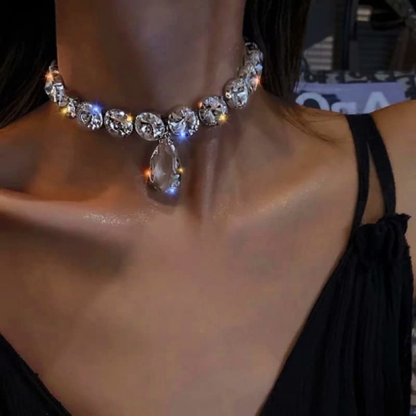 Strass Choker halsband stora Crystal hänge halsband Silve
