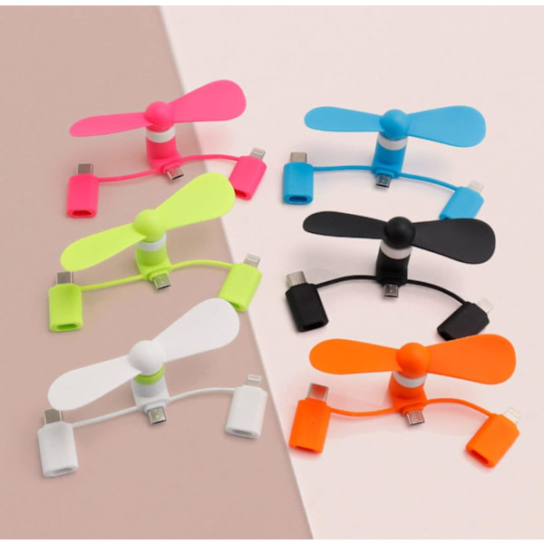 6-pakkaus 3-in-1-minikännykän tuuletin, yhteensopiva iPhone/iPad/Android-älypuhelimen/tabletin matkapuhelimen kanssa