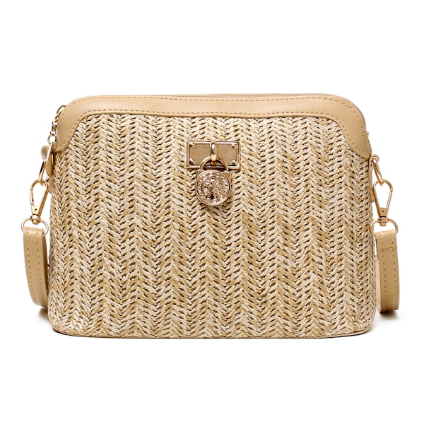 Damväska i halm med snäckskal, crossbody-väska, bohemisk strandväska i vävt läder, axelväska, ljusbrun Light Brown 23X17X11CM