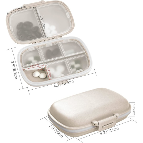 Beige, 1 resetable pillbox, 8 fack, liten bärbar tablettbox
