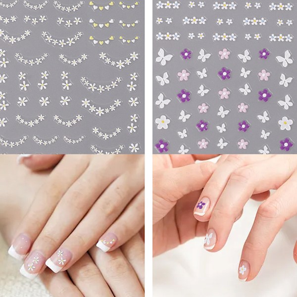 4 stk Blomster Nail Art Klistremerker 5D Mikro Relief Negledekorasjon Vår