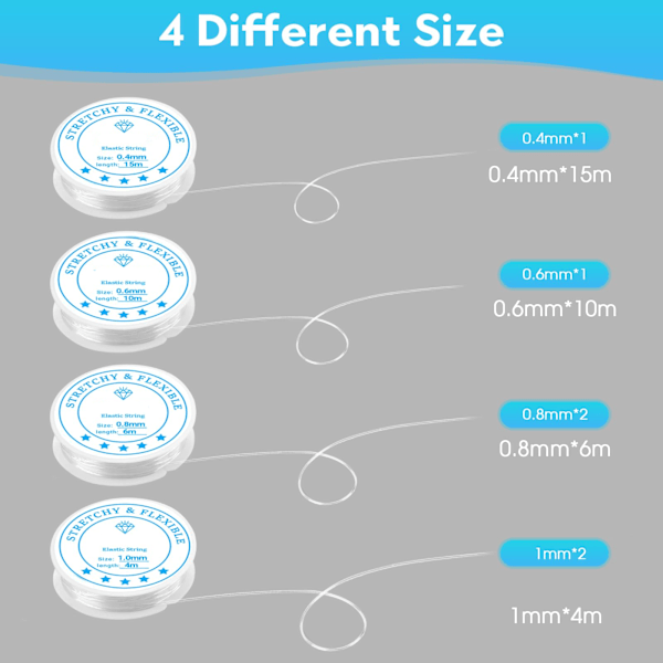 Elastinen nauha rannekoruihin, 1.0/0.8/0.6/0.4mm elastinen korulanka, läpinäkyvä helminauha 5 helmineulalla