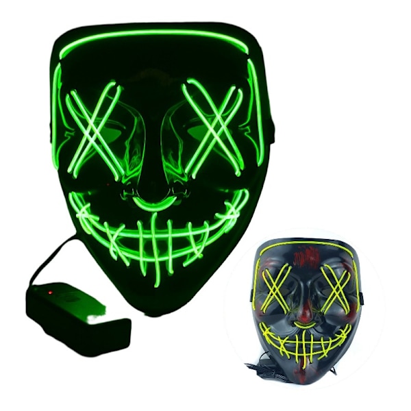 Halloween-naamio Led-hehku naamio El-johto valaisee puhdistusleffan pukuvalo Halloween-juhlat fluorescent green