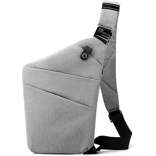 Olkalaukku, kevyt crossbody-olkalaukku rintalaukut päiväretkireppu, yksi hihna varkaudenesto olkalaukku naisille miehille DB harmaa grey right shoulder