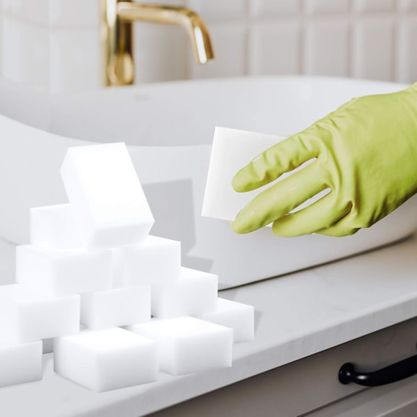 100 stk. magiske svamp viskelæder ekstra tykke store og langtidsholdbare melamin rengøringssvampe i bulk - Multi Surface Power Scrubber skum rengøringspuder -
