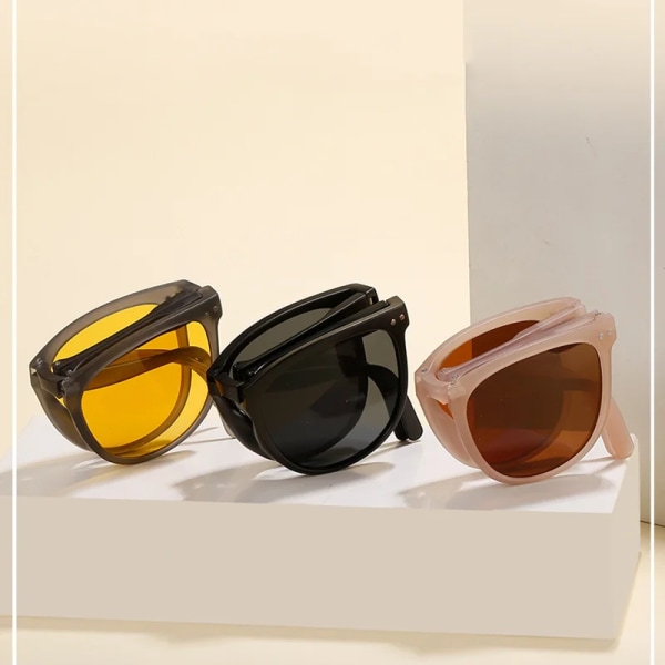 2024 Retro Fällbara Solglasögon Med Väska Mode Utomhus Körning Fiske Fällbara Solglasögon för Kvinnor och Män TR90-C1 Fashion Folding Sunglasses