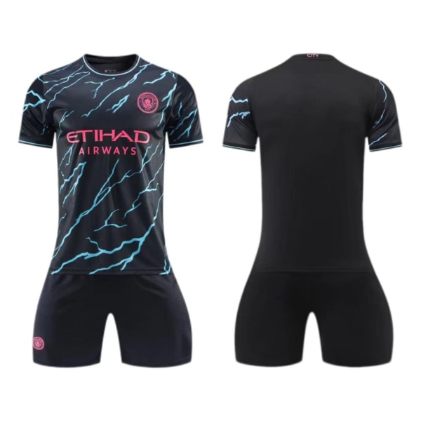 Manchester City andra tröja för gäster 2023-24 nr 9 Haaland 17 De Bruyne barn- och vuxenstorlek fotbollströja Size 9 socks + protective gear 2XL