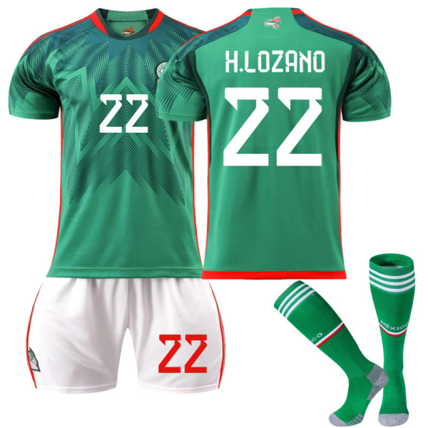 22-23 Mexiko fotbollströja nr 14 hem 16 tröja grön 9 Raul 22 Lozeno kostym original strumpor Size 9 with socks #XL