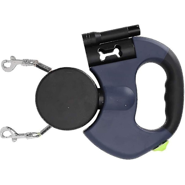 Dobbel sammenleggbar hundebånd med to 3 meter lange snorer 360 flokefri Dobbel hundebånd for å gå tur med to hunder opp til 22 kg Grå