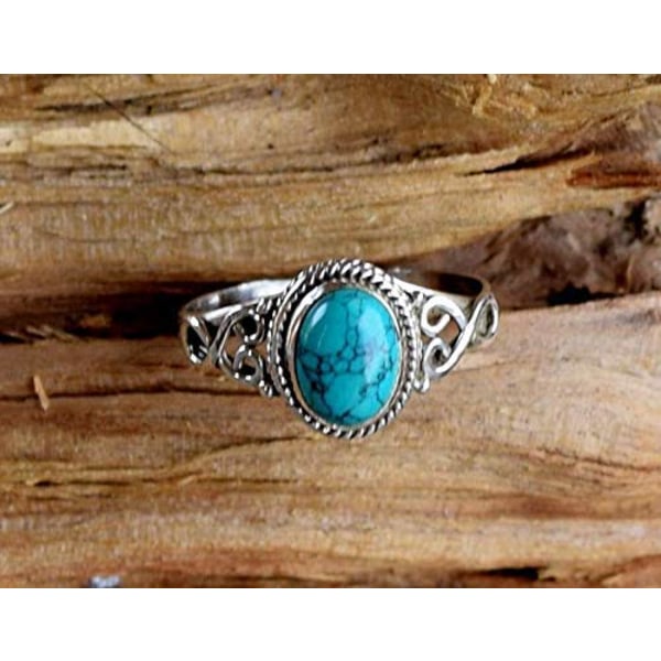 Turkis Ring i 925 Sterling Sølv Statement Ring Kvinners Håndlaget Ring Edelsten Juleringe Løfte Ring Størrelse US 6 Kvinners Gave