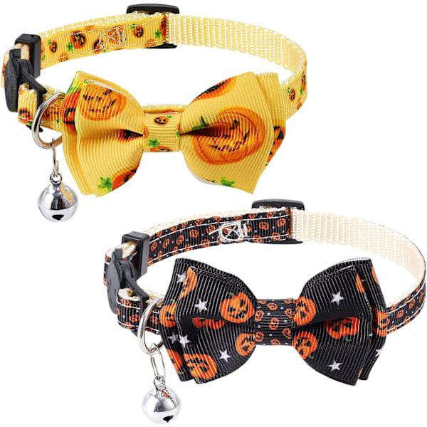 2-Pack Halloween Cat Collar Breakaway,Collar with Bell Cat Collar with Bell Pumpkin Halloween Cat Collar Bow Tie Decoration Accessories for Kittens