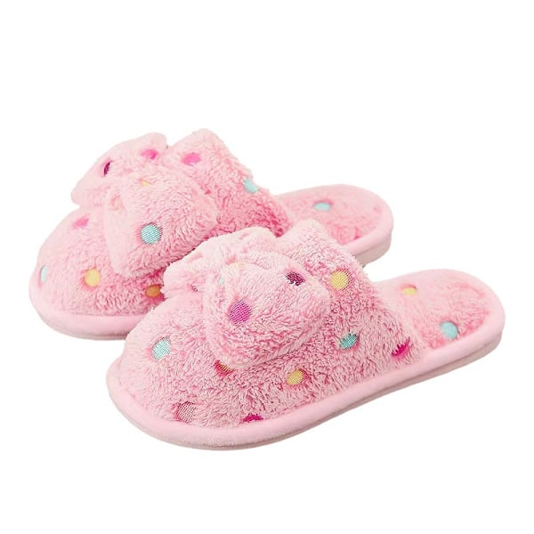 Regnbågsfärgade prickiga bomulls-bågskor, söta och varma, tjock mjuk sula, halkfria, mjuk frotté, hållbara tofflor, inner 24cm