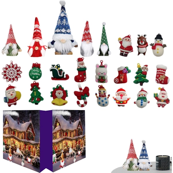 Adventskalender 2024, Juletellerkalender med 24 Figurer, Bærbar Julegave til Voksne, Barn og Venner 5 gnomes + 19 gadgets