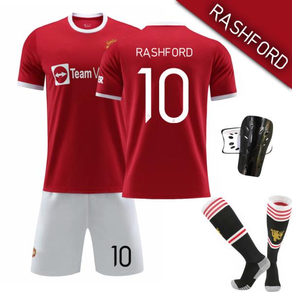 21-22 Mestarien liigan versio Red Devilsin kotipaidasta nro 7 Ronaldo nro 6 Pogba nro 10 Rashford aikuisten puku No. 10 with socks + protective gear XL#