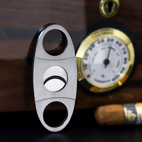 Cigarsaks i rustfrit stål, dobbeltbladet cigarskærer med åbent hul