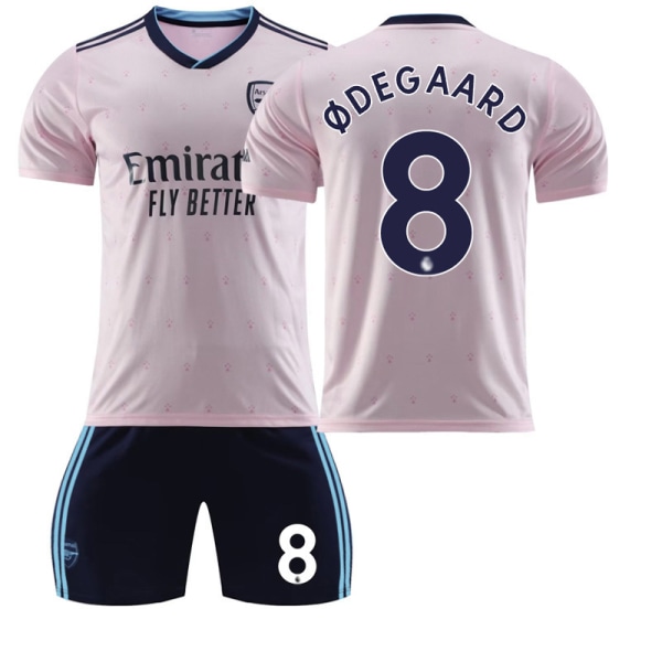 22-23 Arsenal tvåa borta rosa nr 9 Jesus 7 Saka 8 Odegaard 19 Pepe fotbollsdräktröja Arsenal 2nd Away Game No. 8 #XS