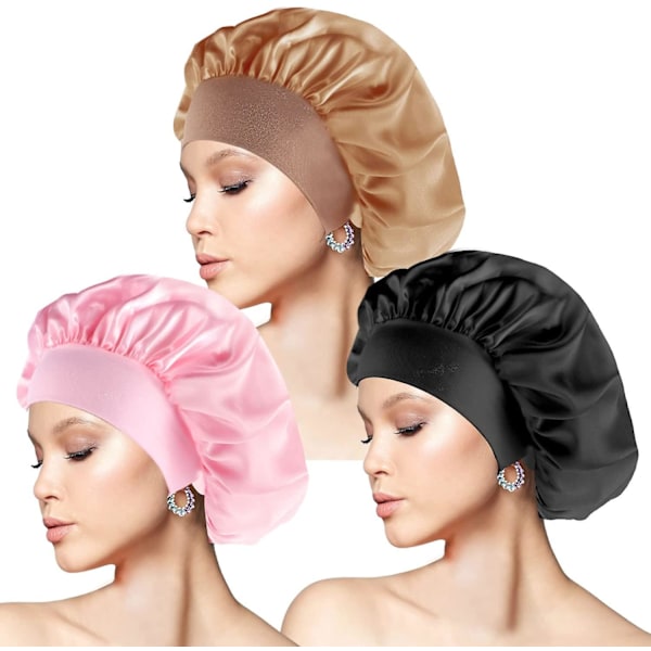 3 pcs silk cap, satin hair cap for sleeping with wide elastic band Satin cap for women girls