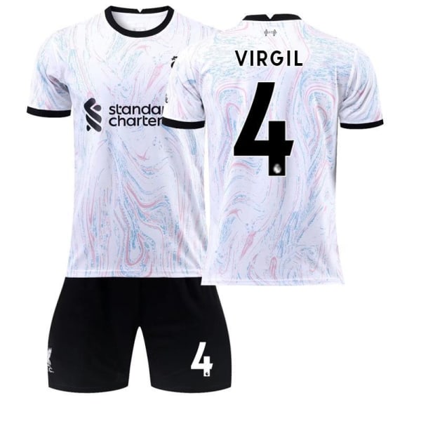 22-23 Liverpool borta 11 Salah grå och vit fotbollströja med strumpor 2223 Liverpool away number 4 #24