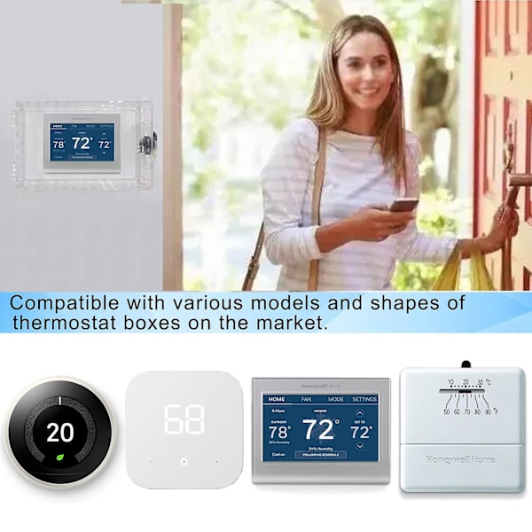Universell termostatlåsbox med nyckel, stort transparent lock för väggmonterad termostat, lock