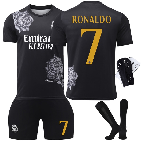 24-25 Real Madrid Y3 gemensam fotbollströja set nr 7 C Ronaldo Vinicius 5 Bellingham 10 Mbappe tröja No. 5 socks + protective gear XXXL