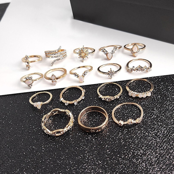 17 kpl pinoamattavia nivelrenkaita Geometrinen Strass Naisten Vintage Kimaltelevat Sormusrenkaat Korut Tarvikkeet