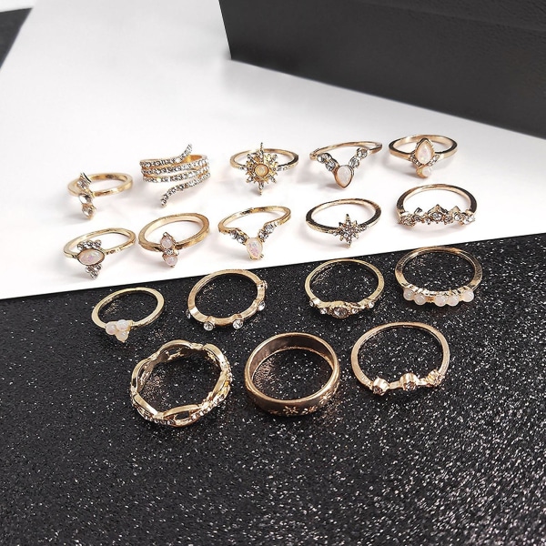 17 st stapelbara knogringar geometriska strass damer vintage gnistrande fingerringar smycken tillbehör