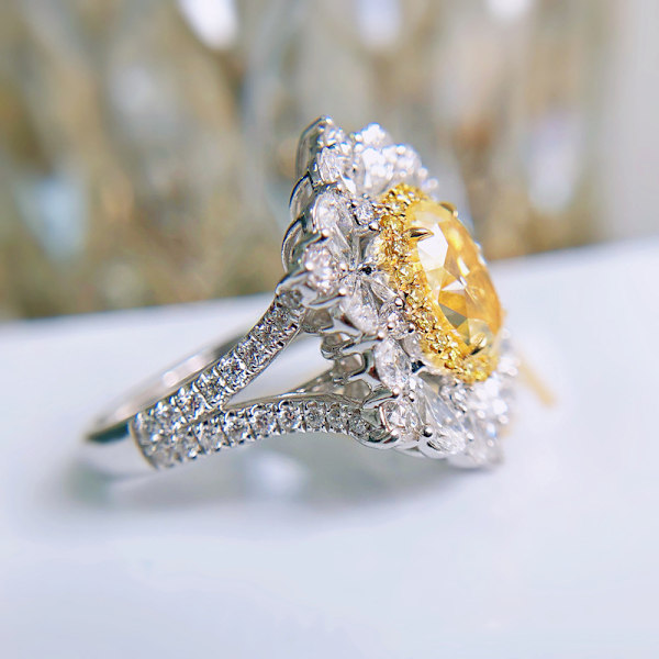 Vintage Sterling Sølv Skinnende Fuld Diamant Ring Citrin Ring Blomster Kubisk