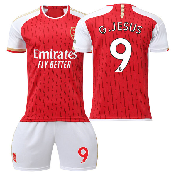 Arsenal Hjemmefotballdraktsett 23-24 7 Saka 8 Ødegaard 9 Jesus 11 Martinelli No. 9 + no socks 18 yards