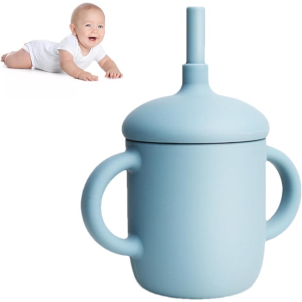 Silikon Sugerørkopp for Baby - Småbarns Sippy Cup med 2 Håndtak Light Blue