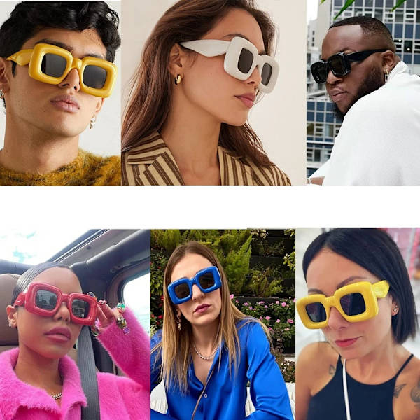 FF849 Unisex Fashion Vintage Tykke Kvadrat Solbriller Trendy Retro Oppustede Stel Rektangel Solbriller 1 Retro Sunglasses