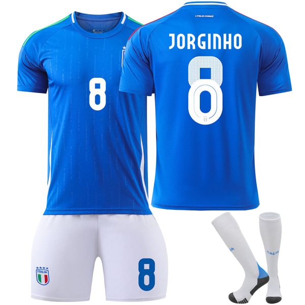 24-25 Europæisk Cup Italiensk fodbolduniform nr. 14 Chiesa 18 Barella 3 Dimarco trøjesæt No home number 18 yards