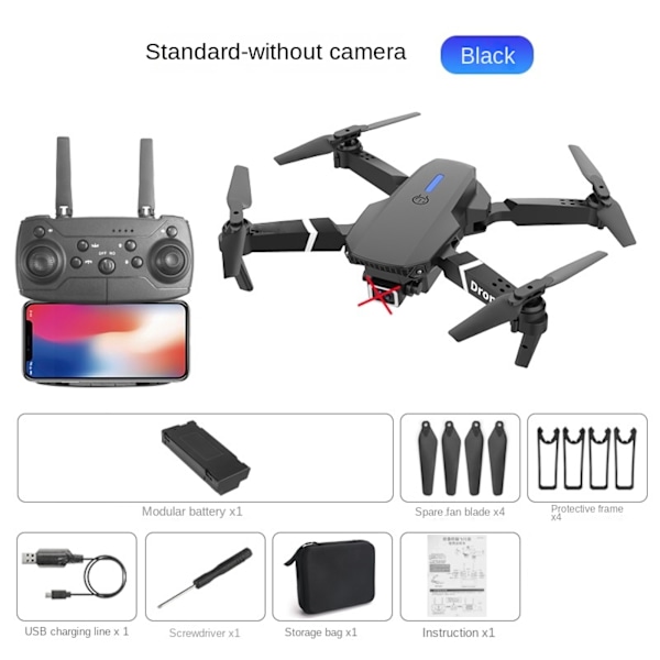 E88E525 Foldbar Drone Høj Definition Luftfoto Hoved Fast Højde Quadcopter Fjernbetjening Fly Sort 4K Dobbelt Kamera Sort 4K Dobbelt Kamera Black 4K Dual Camera single cell