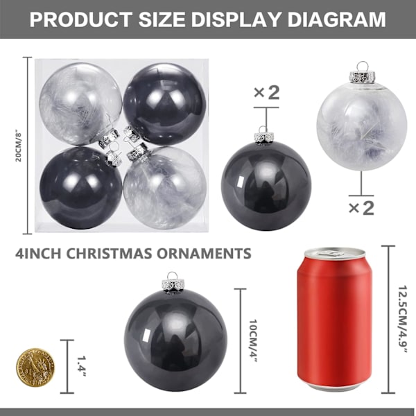 4'' Stora julgranskulor set, transparent plast oförstörbar julgranshänge