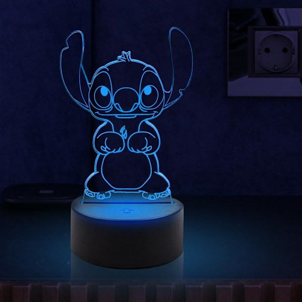 3D Illusion Stitch Natlampe, Stitch Gaver 3D Led 7 Farve Smart Touch Bordlampe til Jul Sting Gaver Børneværelse Dekoration Ferie Gaver Stitch