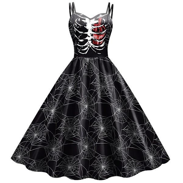 Naisten Halloween-mekko Vintage Swing Mekko Musta Black L