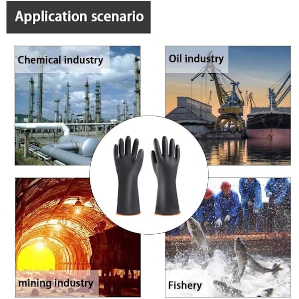 45 cm holdbare latekshansker, motstandsdyktige mot sterke syrer, industrielle