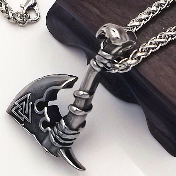 Miesten viikinkien Valknut-amuletti kirvesriipus, pohjoismainen riimukirves, talisman, ruostumattomasta teräksestä valmistettu riipus, kaulakoru gold
