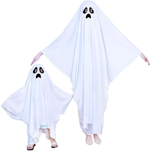 Haamuasu Haamuasu Unisex Lapset ja Aikuiset Halloween Fancy Cosplay Poika Valkoinen Boo Haamu Viitta Lapset Pelottava Temppu tai Herkku (Musta) (Black) M(94CM)