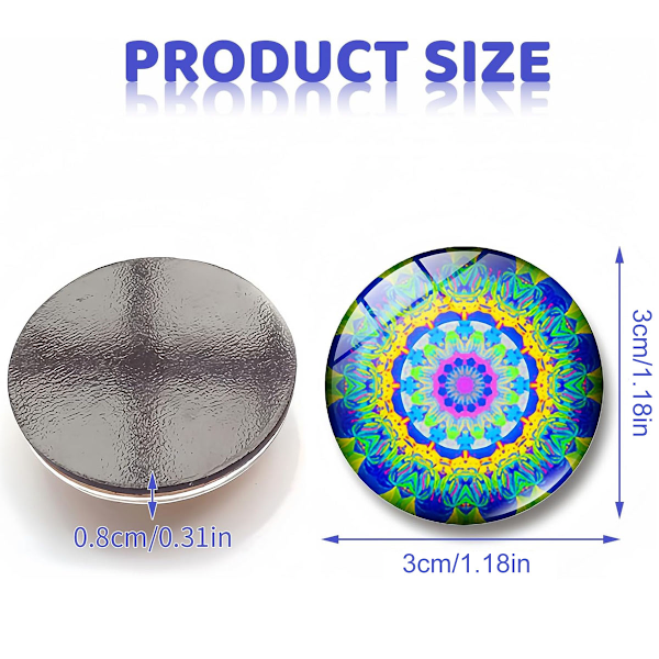 Kjøleskapsmagneter, 16-pakning - Dekorative glasskabosjoner, glassmagneter, 3D kjøleskapsmagneter, magnetisk tavle, whiteboard, oppslagstavle (rund)