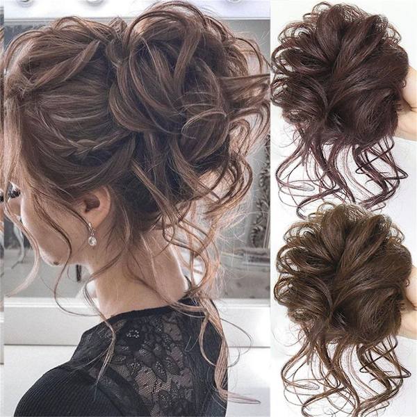 Syntetisk hårparykk Kvinners hårforlengelser Bun Wavy Ponytail