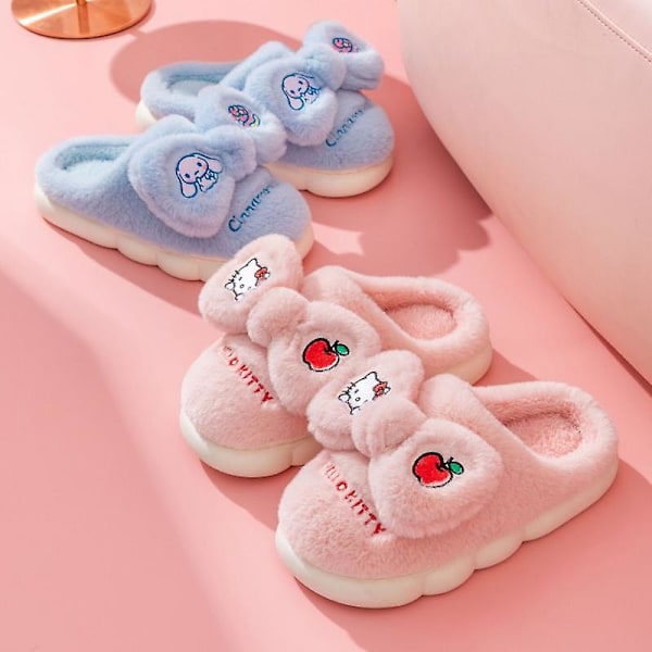 Nye Sanrio-sko med Cinnamoroll-plysj, sklisikre, søte anime-sko med Kuromi og My Melody, hjemmesko i bomull for damer, vintergave til jenter, 34-35 (innleggssåle 20,5 cm) 34-35 (insole 20.5cm) cat