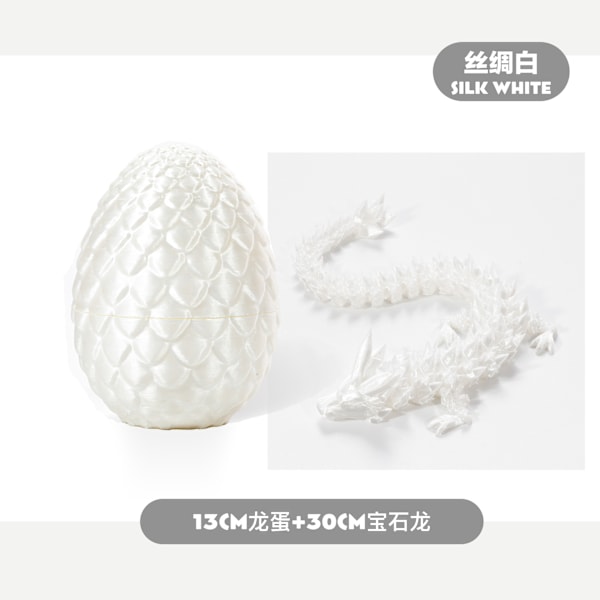 Påskdrakar 3D-tryckt drakägg med drake inuti Kristalldrake Fidget Leksak för Vuxna Fullt Ledad Drake för Hemmakontorsdekoration Silk White