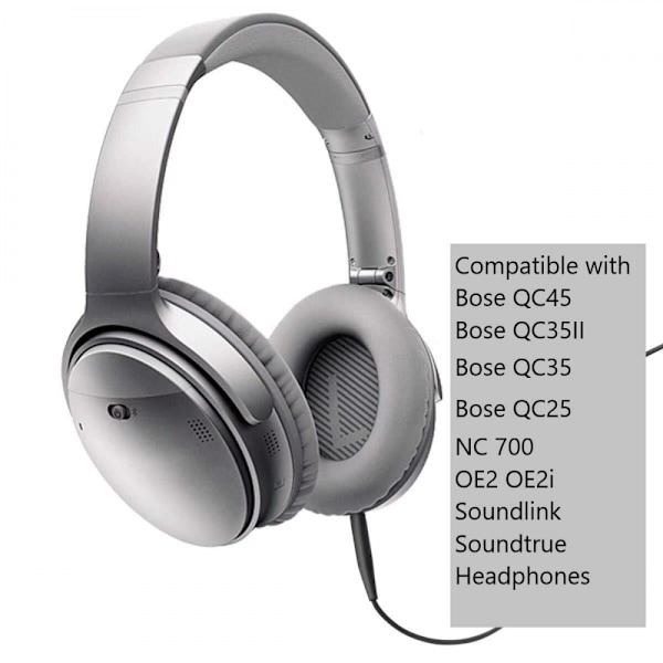 Reserve lydkabel forlengelseskabel 3,5 mm til 2,5 mm (1,5 m) for Bose QuietComfort QC45 QC35II QC35 QC25 NC 700 Soundlink Soundtrue hodetelefoner Bla