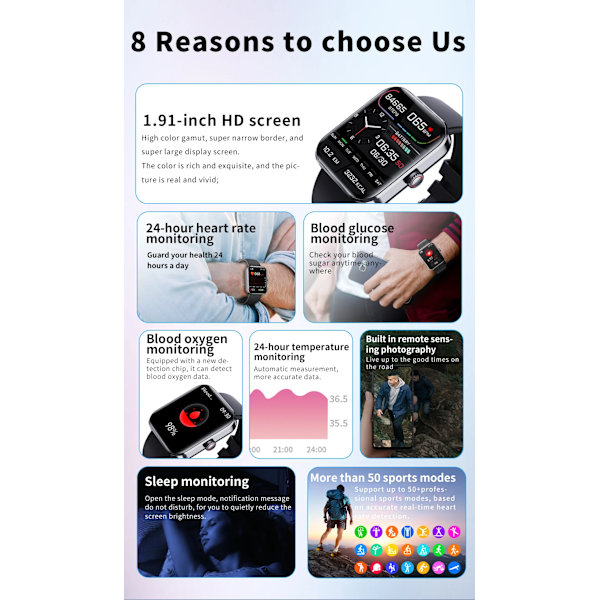ZZYSMART Smart Watch F57L VIP Blodsukker Sukker Mænd Kvinder Smartwatch Ny 1,9 Tommer Kropstemperatur 50+ Sports Pink