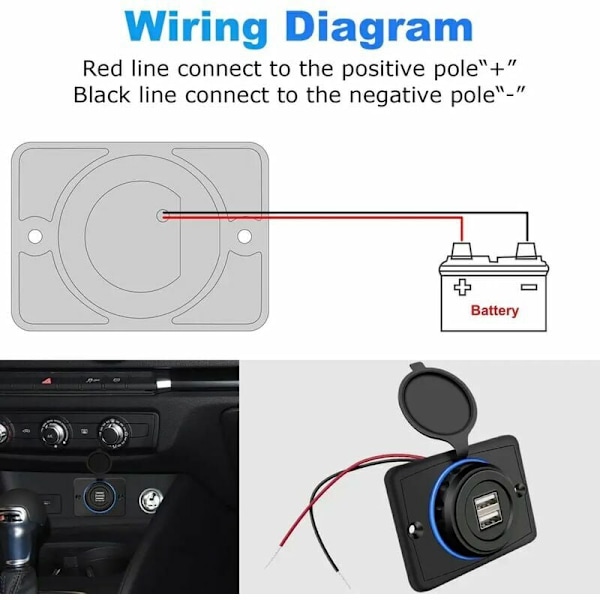 12V USB-uttak 12V USB-port Dobbel USB-uttak Bobil 12V, 3.1A