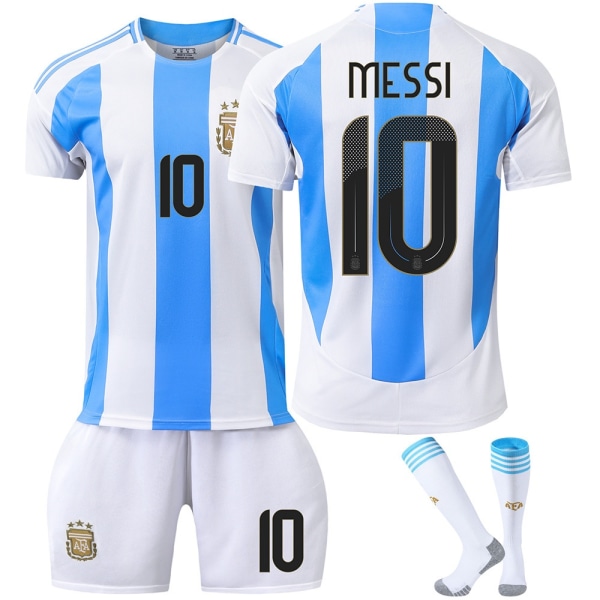 Fodboldtrøje 2024 Copa America Argentina Fodboldtrøje 10 Messi 11 Di Maria Voksne Børn Trøje Hjem 10 Med Strømper- Perfet Hjem 10 Med Strømper Home 10 with socks XL