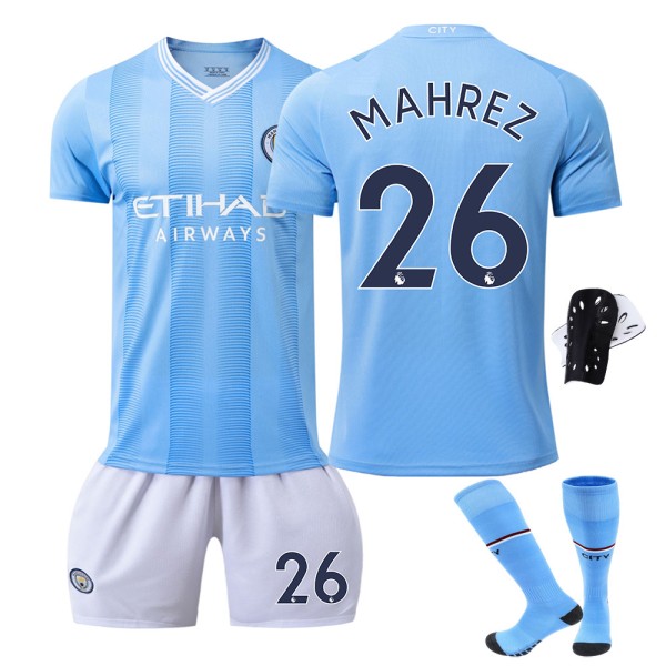 Manchester City hjemmefodboldtrøje 2023-24 nr. 9 Haaland 10 Grealish 17 De Bruyne første udgave No. 26 + socks protector 22 yards